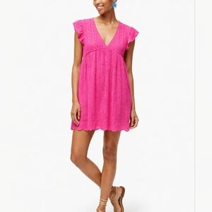 EYELIT COTTON MINI DRESS. Large.